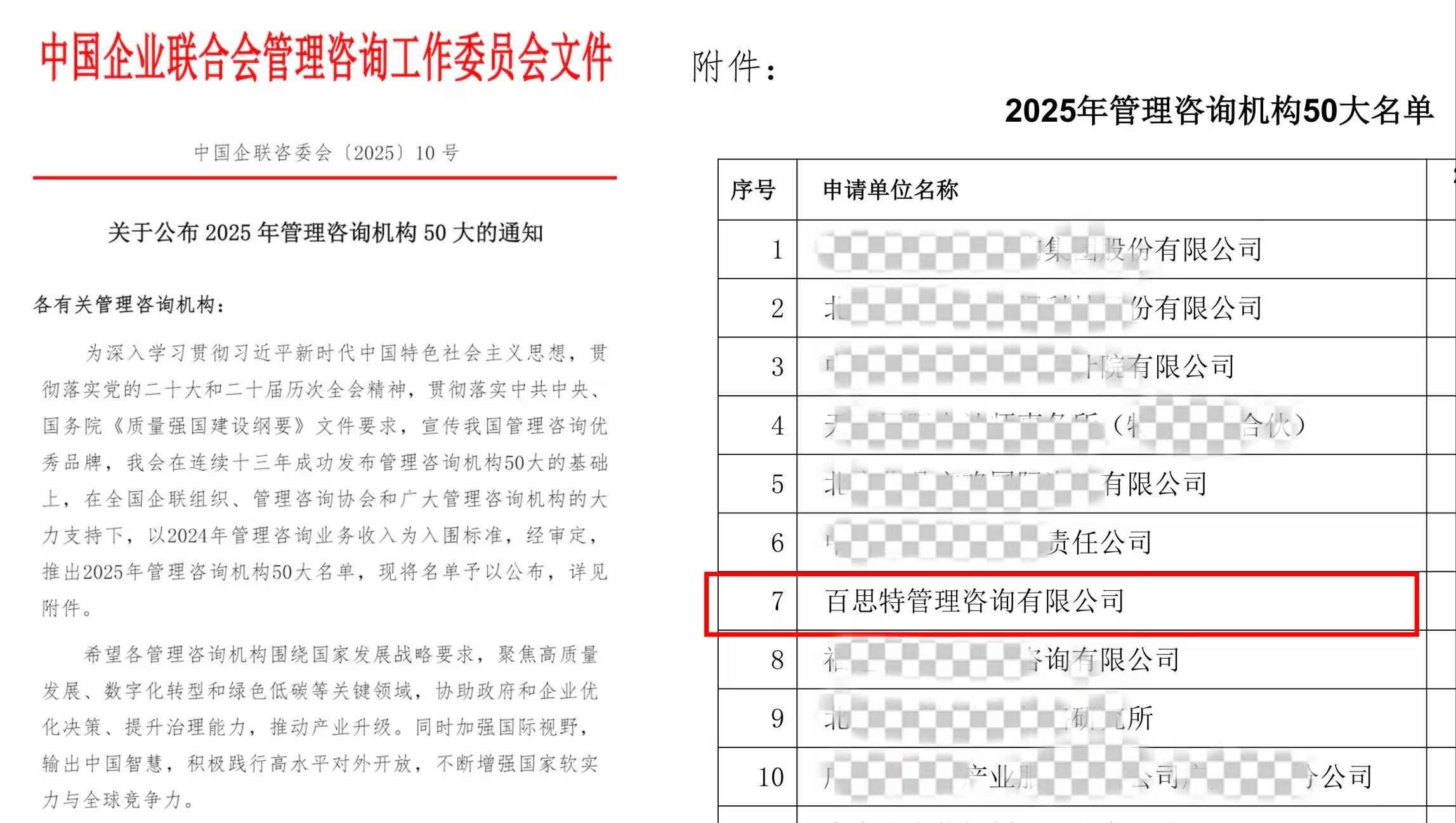 2025年中国管理咨询机构50大前十